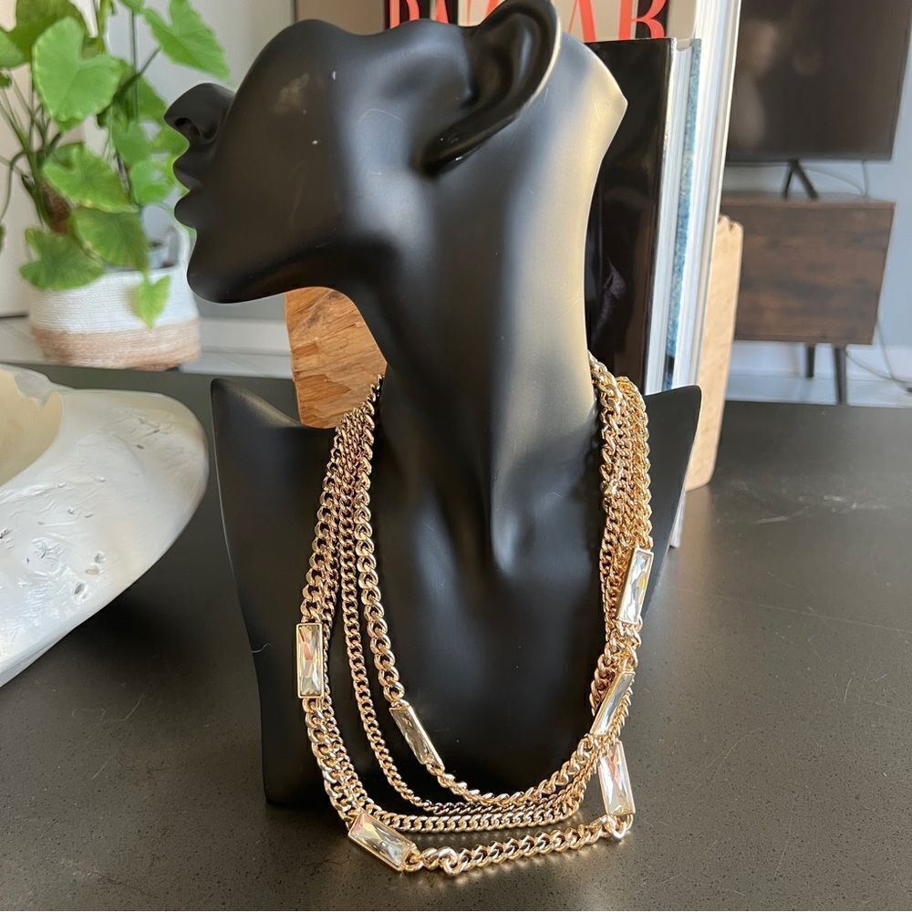 Gold Multi-Layered Statement Necklace with Crystals